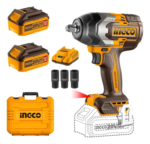 Llave de Impacto 20 V Kit con 2 Baterias, Cargador y accesorios