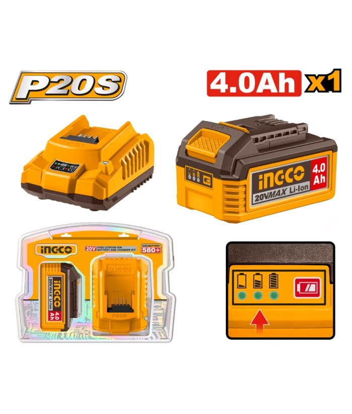 Kit Cargador Inteligente y Batería 4.0Ah 20V INGCO